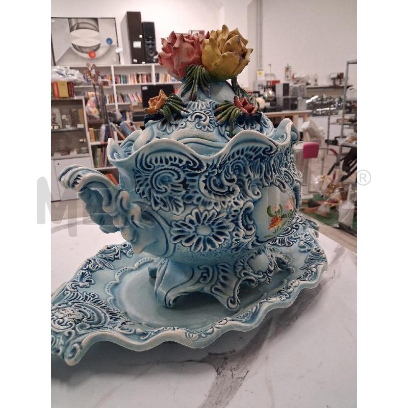 CENTROTAVOLA CERAMICA AZZURRO FIORI  | Mercatino dell'Usato San giorgio del sannio 2