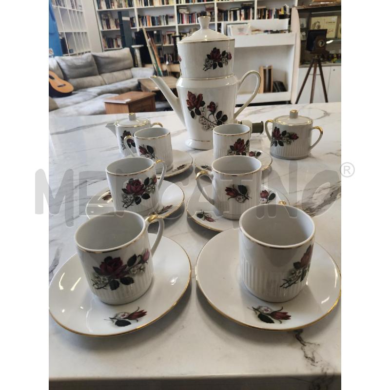 CIOCCOLATIERA CERAMICA INS ROSELLINE RIGO DORATO + TAZZINE PZ6  | Mercatino dell'Usato San giorgio del sannio 1