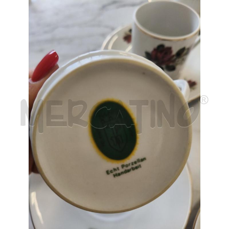 CIOCCOLATIERA CERAMICA INS ROSELLINE RIGO DORATO + TAZZINE PZ6  | Mercatino dell'Usato San giorgio del sannio 2