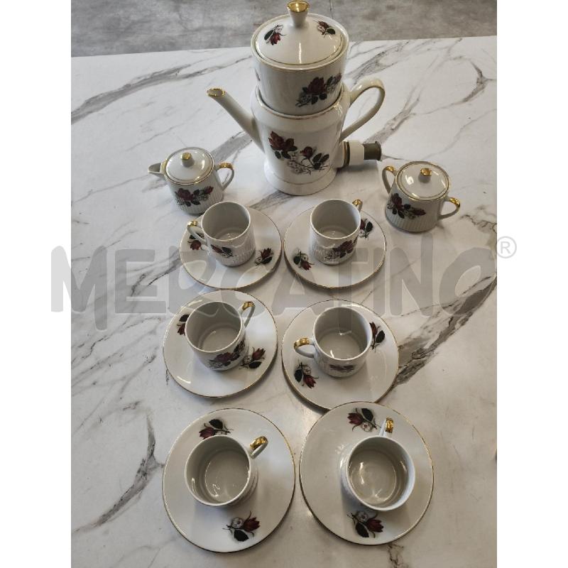 CIOCCOLATIERA CERAMICA INS ROSELLINE RIGO DORATO + TAZZINE PZ6  | Mercatino dell'Usato San giorgio del sannio 3