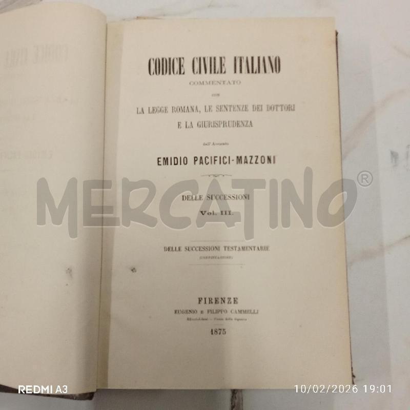 CODICE CIVILE ITALIANO 1875 E PACIFICI MAZZONI  | Mercatino dell'Usato San giorgio del sannio 3