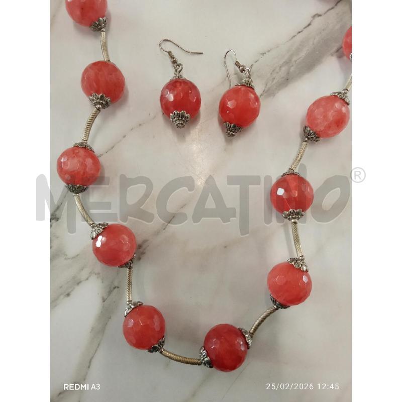 COLLANA ARGENTATA PIETRE ROSA + ORECCHINI  | Mercatino dell'Usato San giorgio del sannio 2