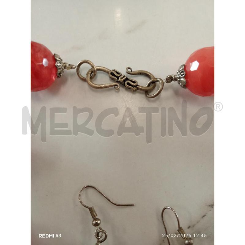 COLLANA ARGENTATA PIETRE ROSA + ORECCHINI  | Mercatino dell'Usato San giorgio del sannio 3