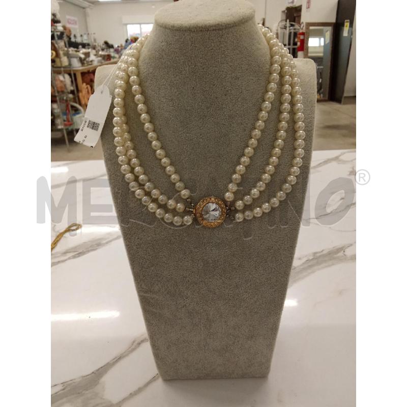 COLLANA A TRE SFERE BIANCO CHIUSURA CIONDOLO STRASS | Mercatino dell'Usato San giorgio del sannio 1