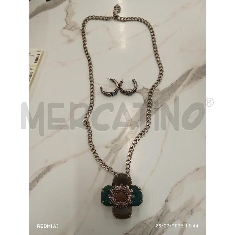 COLLANA CATENA FIORE PIETRE SODINI + ORECCHINI CERCHI | Mercatino dell'Usato San giorgio del sannio 1