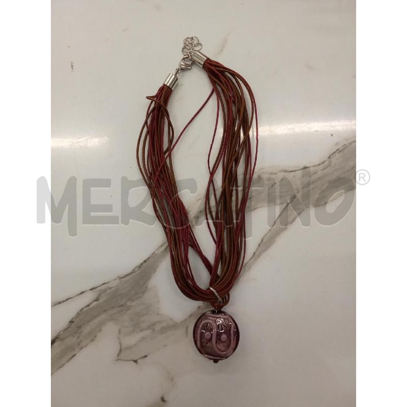 COLLANA FILI MARRONE VIOLA GIROCOLLO CON CIONDOLO VETRO LILLA  | Mercatino dell'Usato San giorgio del sannio 1