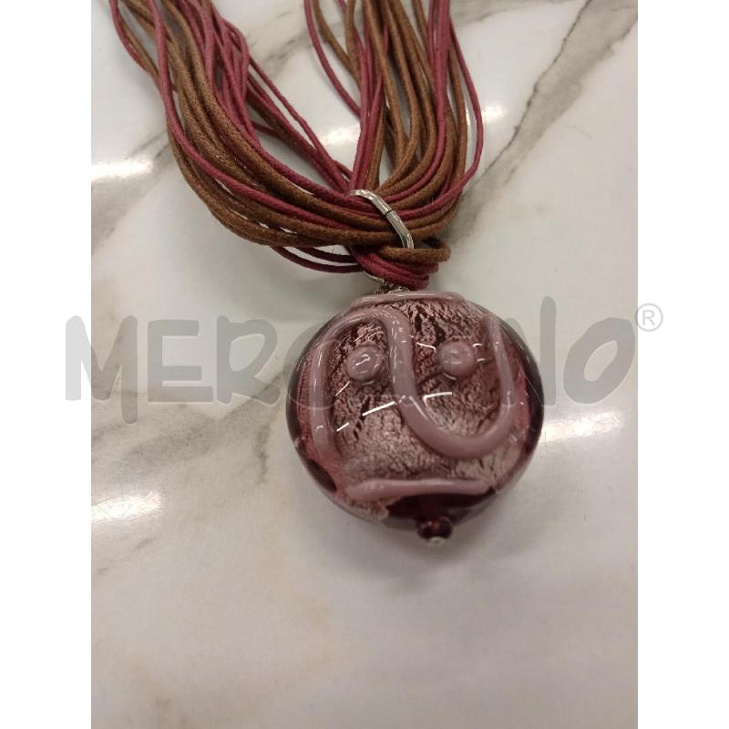 COLLANA FILI MARRONE VIOLA GIROCOLLO CON CIONDOLO VETRO LILLA  | Mercatino dell'Usato San giorgio del sannio 2