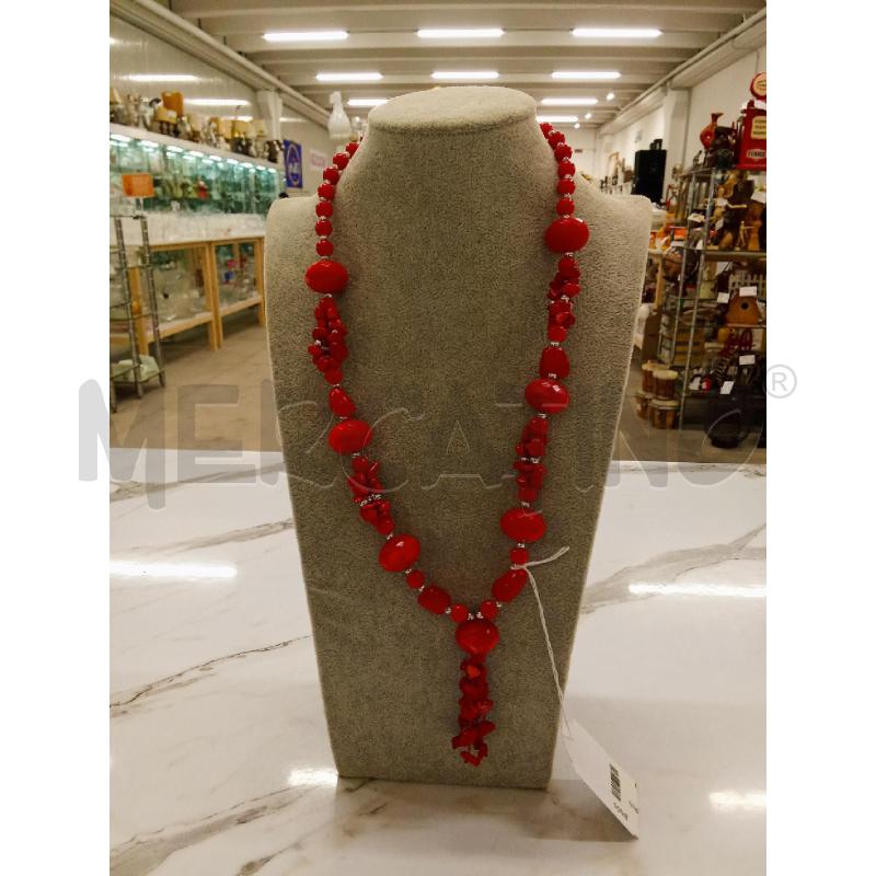 COLLANA LUNGA PIETRINE ROSSE DET.ARGENTATO | Mercatino dell'Usato San giorgio del sannio 1