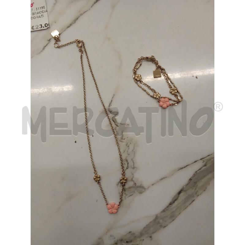 COLLANA + BRACCIALE FIORI ROSA DORATI THUN | Mercatino dell'Usato San giorgio del sannio 1