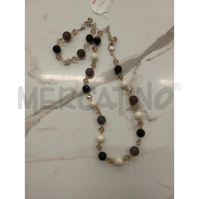 COLLANA + BRACCIALIE SFERE NERE TORTORA BIANCHE  | Mercatino dell'Usato San giorgio del sannio 1
