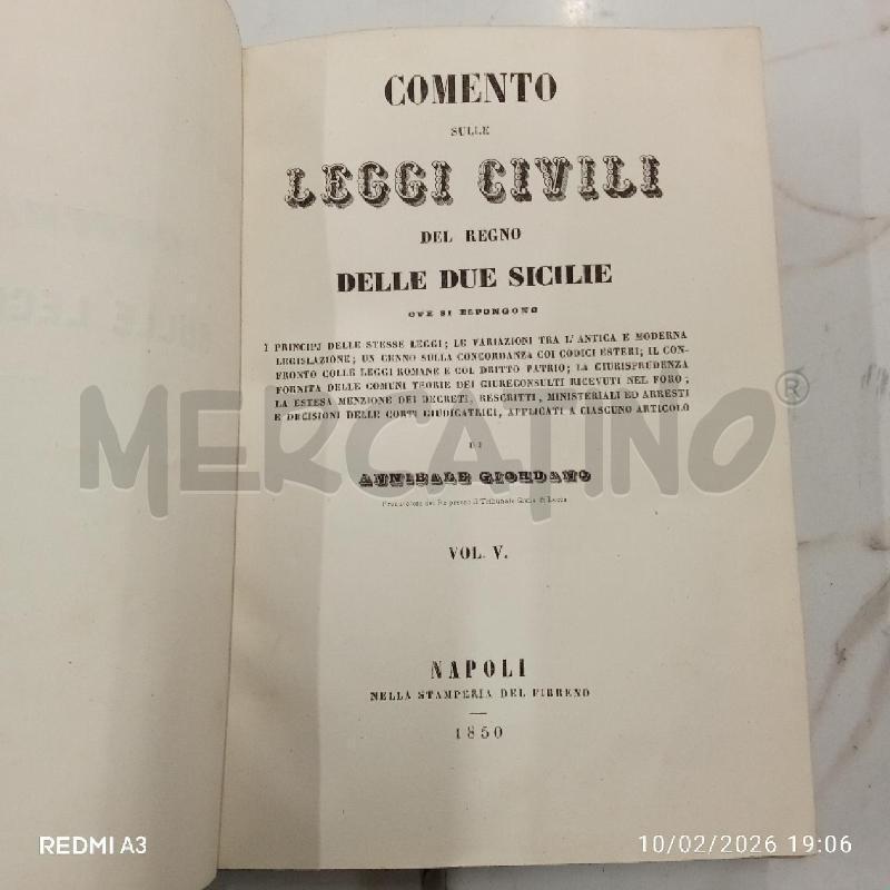 COMMENTO SULLE LEGGI CIVILI VOL V.1850 NAPOLI  | Mercatino dell'Usato San giorgio del sannio 3