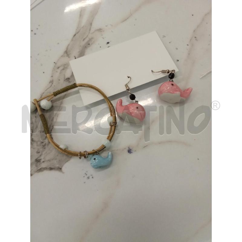 GIOIELLI PZ. BRACCIALE ORECCHINI BALENE IN CERAMICA ROSA AZZURRA  | Mercatino dell'Usato San giorgio del sannio 1