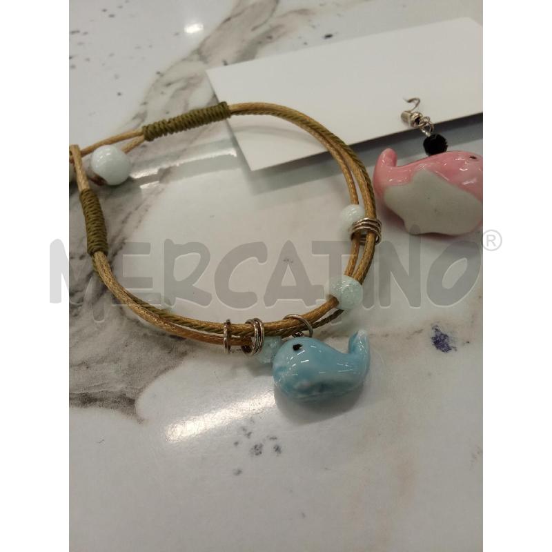 GIOIELLI PZ. BRACCIALE ORECCHINI BALENE IN CERAMICA ROSA AZZURRA  | Mercatino dell'Usato San giorgio del sannio 2