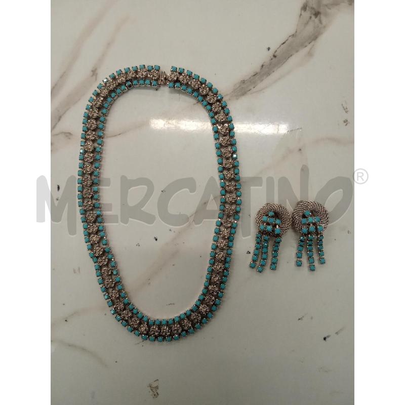 GIRO COLLO ARGENTATO PIETRE AZZURRE + OCCHINI CLIPS  | Mercatino dell'Usato San giorgio del sannio 1