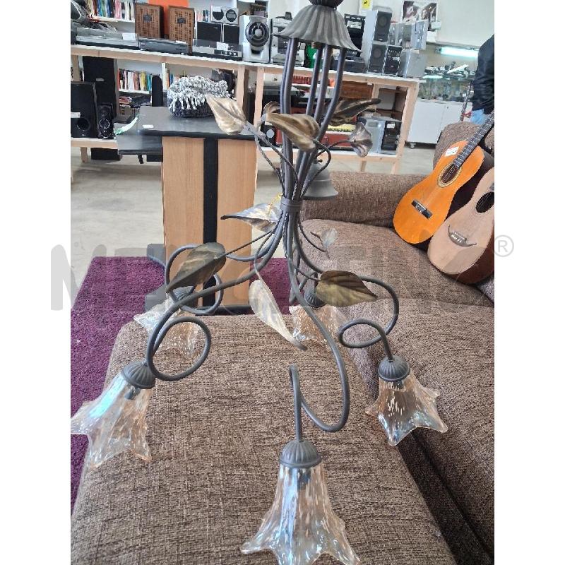 LAMPADARIO 5 LUCI FERRO BATTUTO FOGLIE  | Mercatino dell'Usato San giorgio del sannio 2