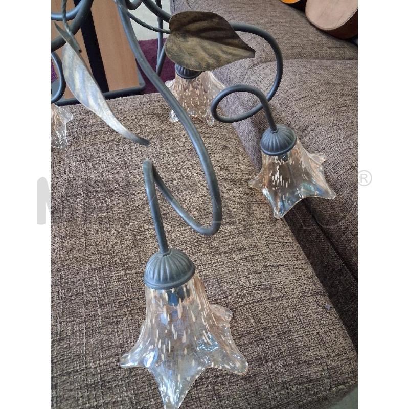 LAMPADARIO 5 LUCI FERRO BATTUTO FOGLIE  | Mercatino dell'Usato San giorgio del sannio 4