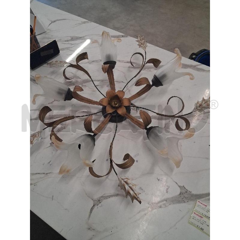 LAMPADARIO FERRO BATTUTO COPPE FIORI VETRO  | Mercatino dell'Usato San giorgio del sannio 1