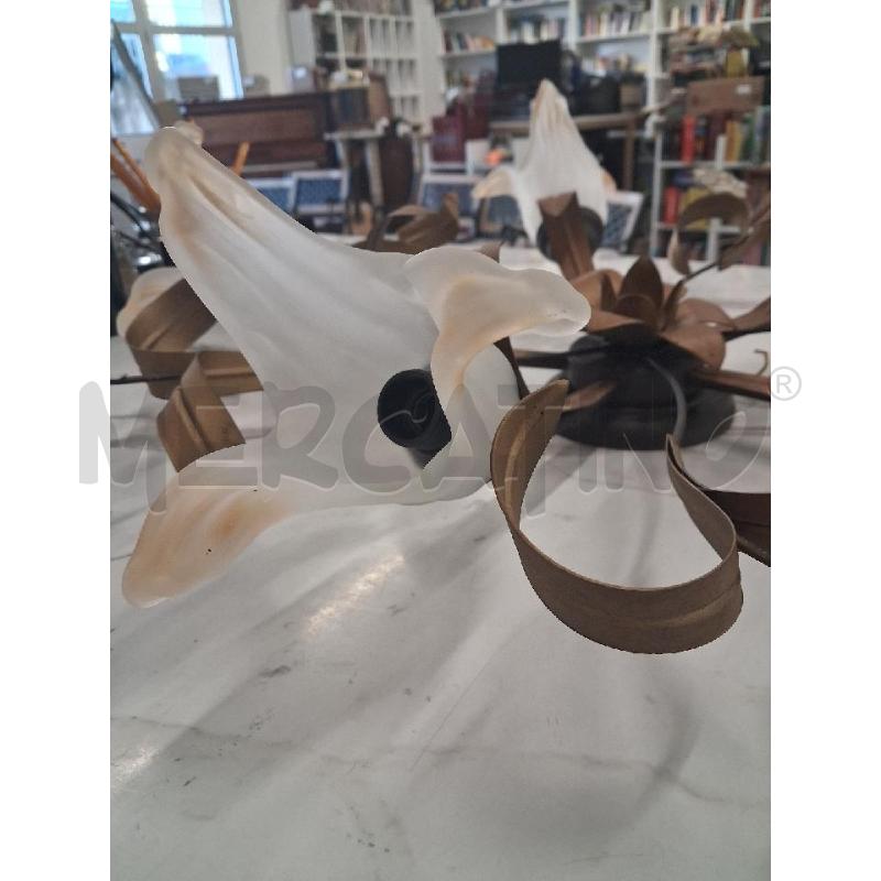 LAMPADARIO FERRO BATTUTO COPPE FIORI VETRO  | Mercatino dell'Usato San giorgio del sannio 2