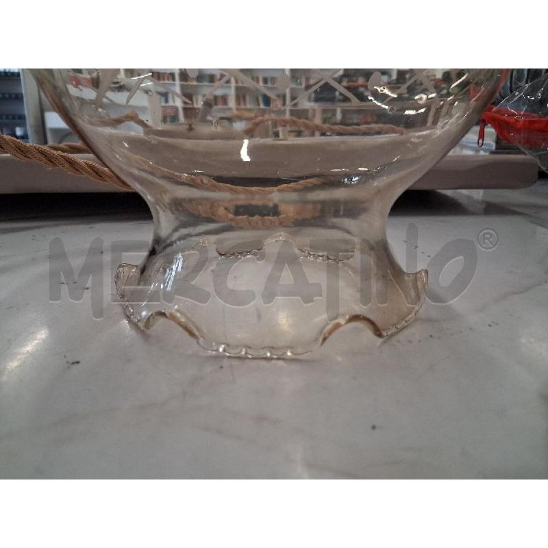 LAMPADARIO LEGNO 2 LUCI  CORDA CALOTTA VETRO  | Mercatino dell'Usato San giorgio del sannio 3