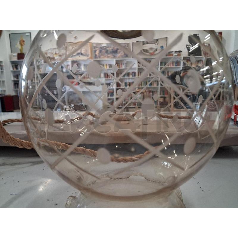LAMPADARIO LEGNO 2 LUCI  CORDA CALOTTA VETRO  | Mercatino dell'Usato San giorgio del sannio 4