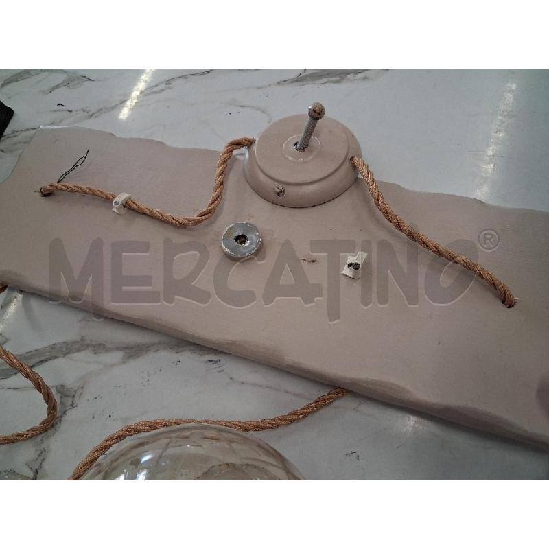 LAMPADARIO LEGNO 2 LUCI  CORDA CALOTTA VETRO  | Mercatino dell'Usato San giorgio del sannio 5
