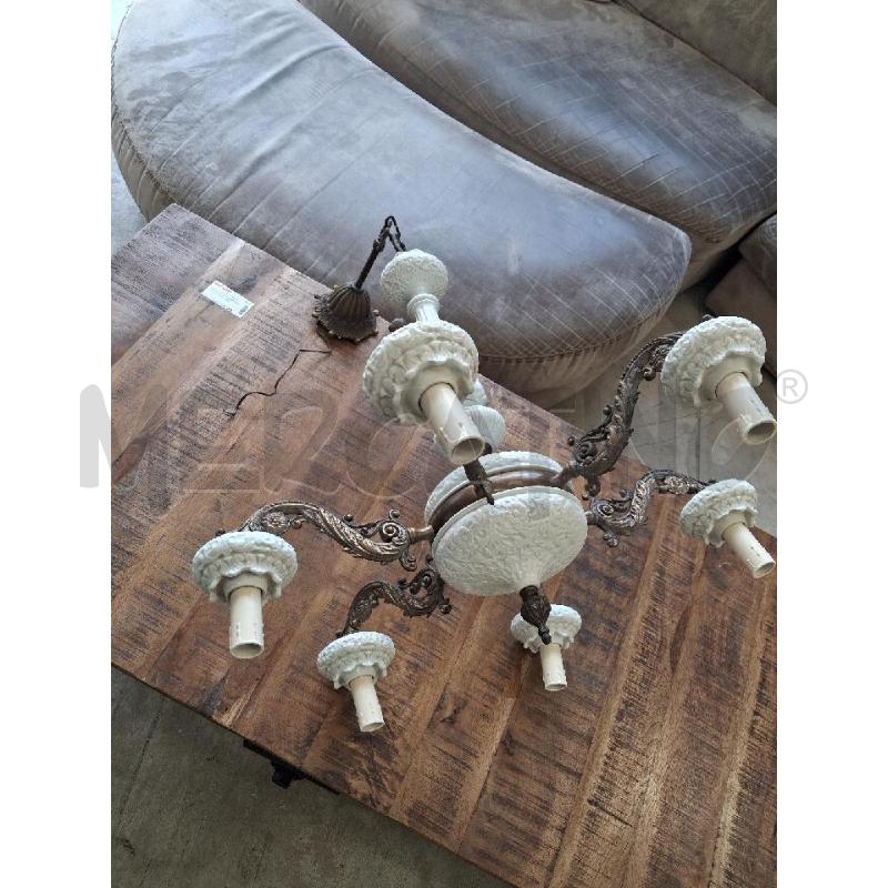 LAMPADARIO OTTONE CERAMICA 6 BRACCIA  | Mercatino dell'Usato San giorgio del sannio 1