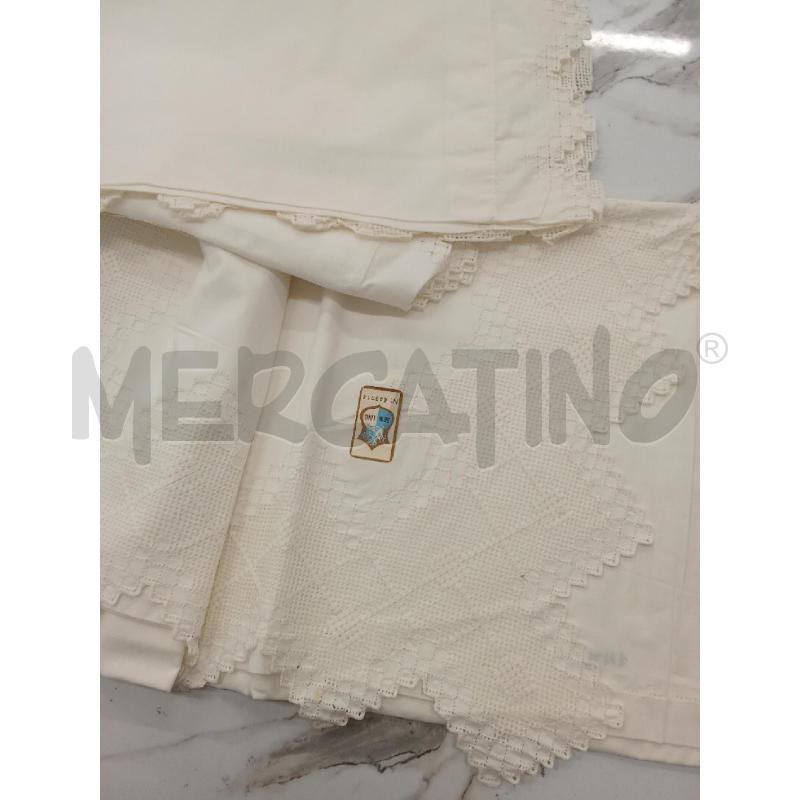 LENZUOLO MATRIMONIALE BIANCO RICAMO 36% LINO  | Mercatino dell'Usato San giorgio del sannio 1