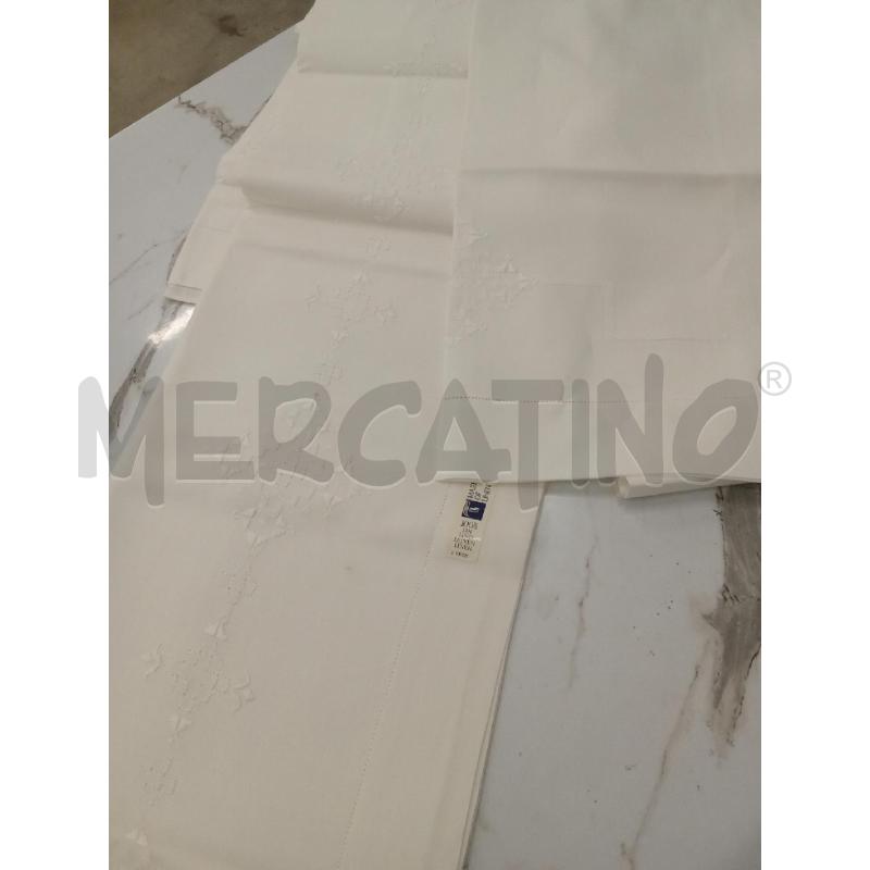 LENZUOLO MATRIMONIALE LINO BIANCO RICAMO GEOMETRICO | Mercatino dell'Usato San giorgio del sannio 1