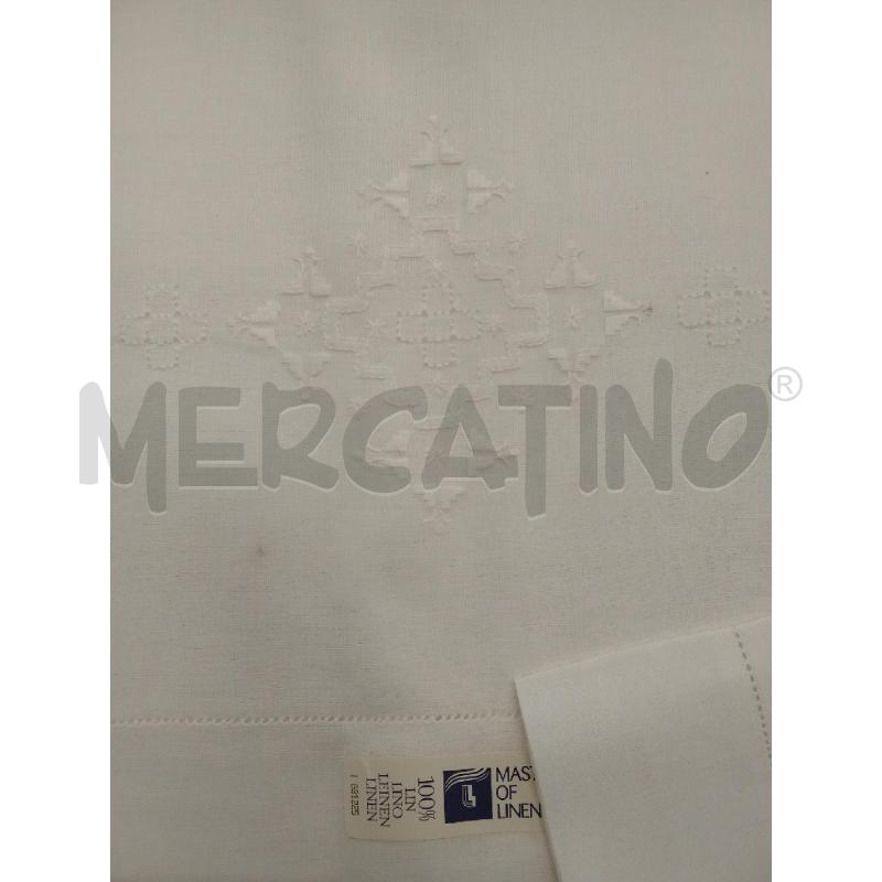 LENZUOLO MATRIMONIALE LINO BIANCO RICAMO GEOMETRICO | Mercatino dell'Usato San giorgio del sannio 2