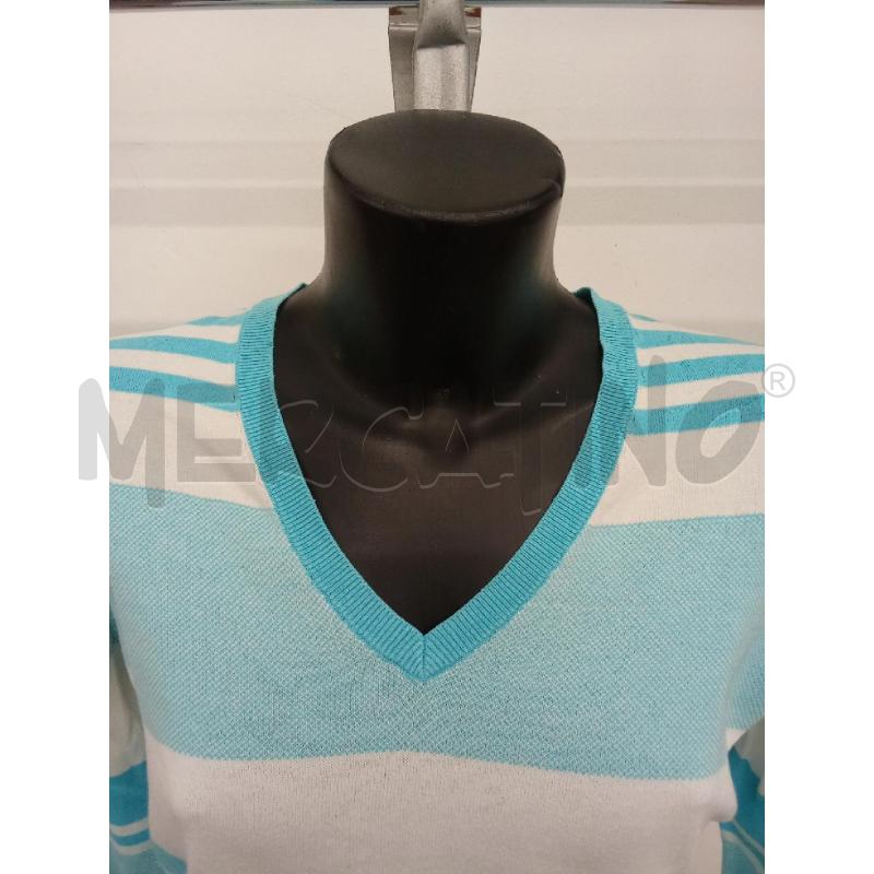 MAGLIA DONNA RIGHE BIANCHE CELESTI SCOLLO A V  | Mercatino dell'Usato San giorgio del sannio 2