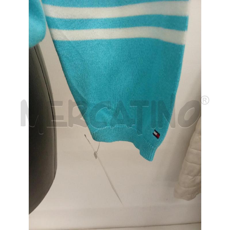 MAGLIA DONNA RIGHE BIANCHE CELESTI SCOLLO A V  | Mercatino dell'Usato San giorgio del sannio 3