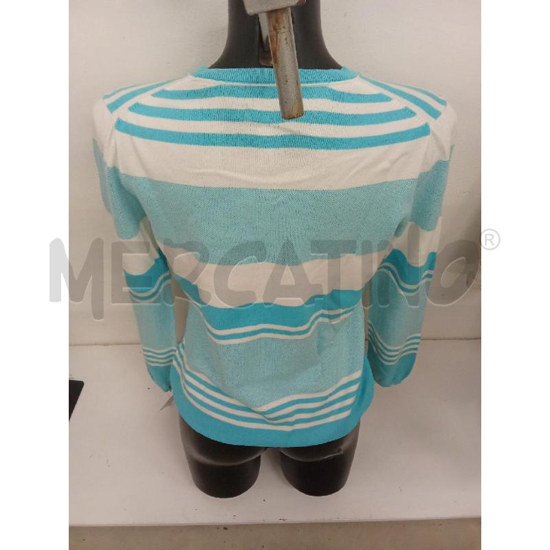 MAGLIA DONNA RIGHE BIANCHE CELESTI SCOLLO A V  | Mercatino dell'Usato San giorgio del sannio 4