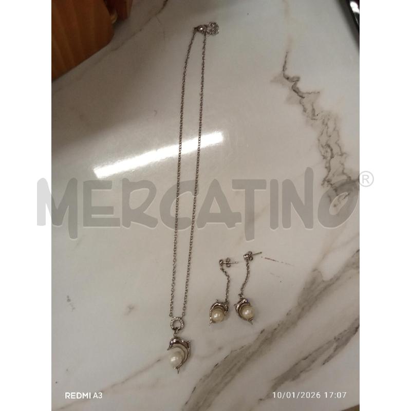 PARURE COLLANA + ORECCHINI CON DELFINO E PERLINA  | Mercatino dell'Usato San giorgio del sannio 1