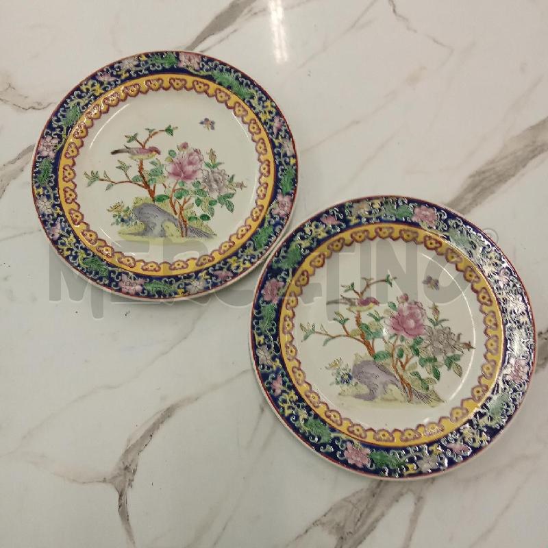PIATTO ESPOSIZIONE COPPIA BORDO BLU INS. RAMO CON UCCELLO ROSA | Mercatino dell'Usato San giorgio del sannio 1
