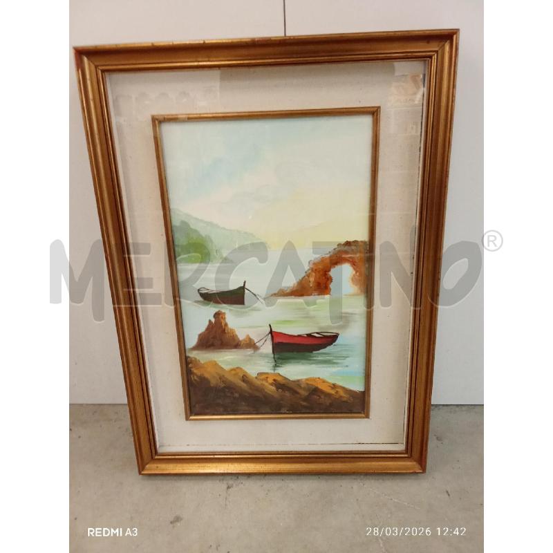 QUADRO CORNCIE DORATA TELA BARCHE MARE  | Mercatino dell'Usato San giorgio del sannio 1