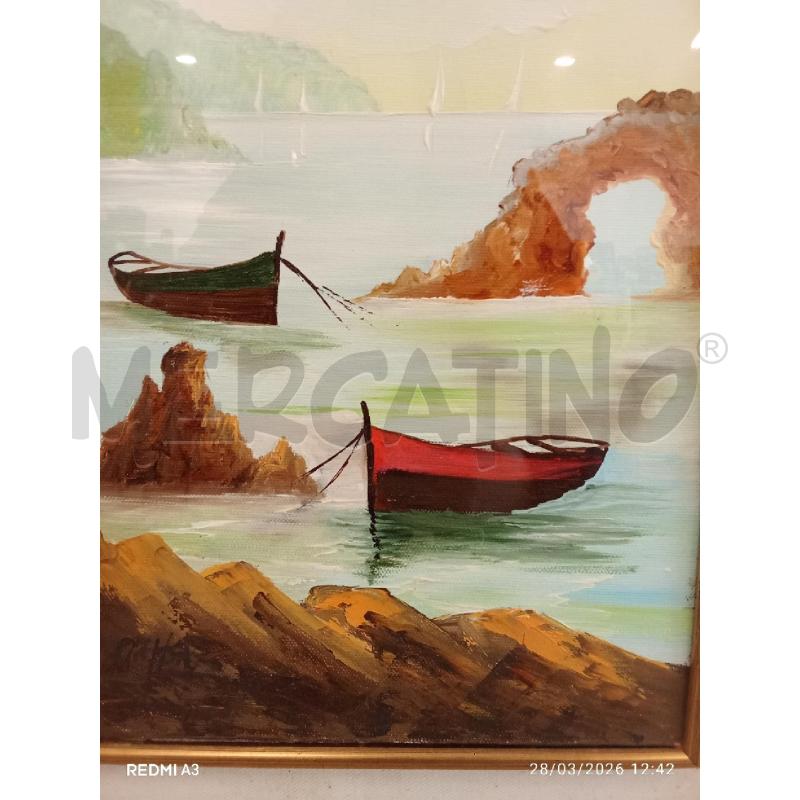 QUADRO CORNCIE DORATA TELA BARCHE MARE  | Mercatino dell'Usato San giorgio del sannio 3
