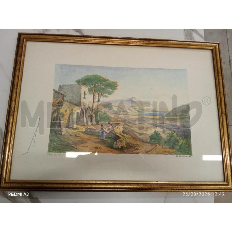 QUADRO C DORATA ACQUARELLO VEDUTA DI AGNANO  | Mercatino dell'Usato San giorgio del sannio 1