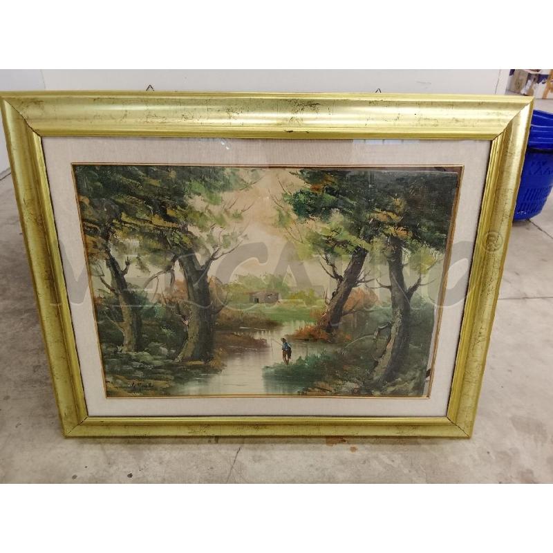 QUADRO C DORATA ALBERI LAGHETTO PESCATORE | Mercatino dell'Usato San giorgio del sannio 1