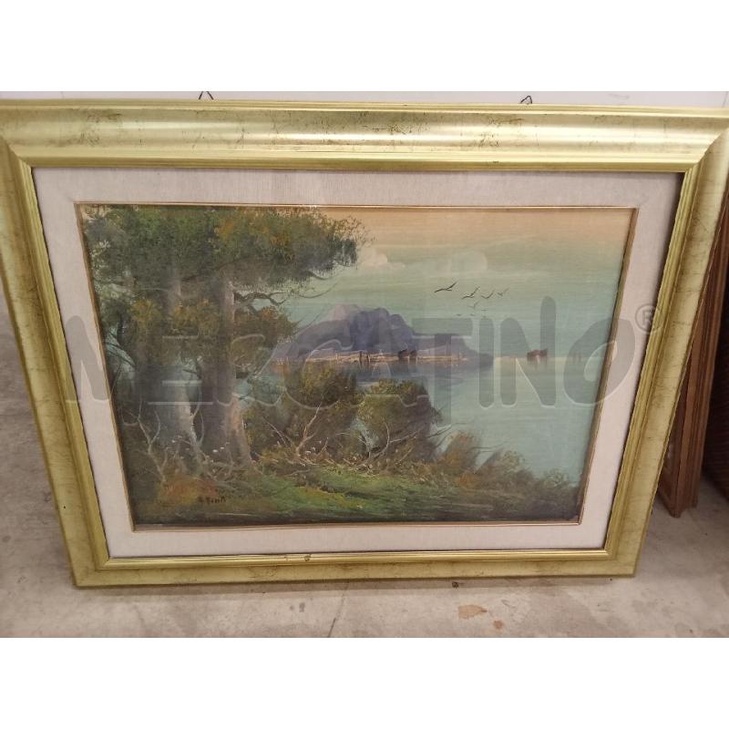 QUADRO C DORATA PAESAGGIO MARINO ALBERI GABBIANI  | Mercatino dell'Usato San giorgio del sannio 1