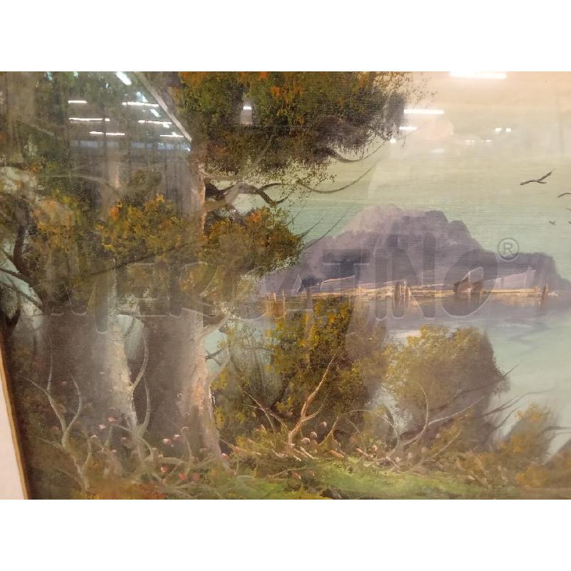 QUADRO C DORATA PAESAGGIO MARINO ALBERI GABBIANI  | Mercatino dell'Usato San giorgio del sannio 3