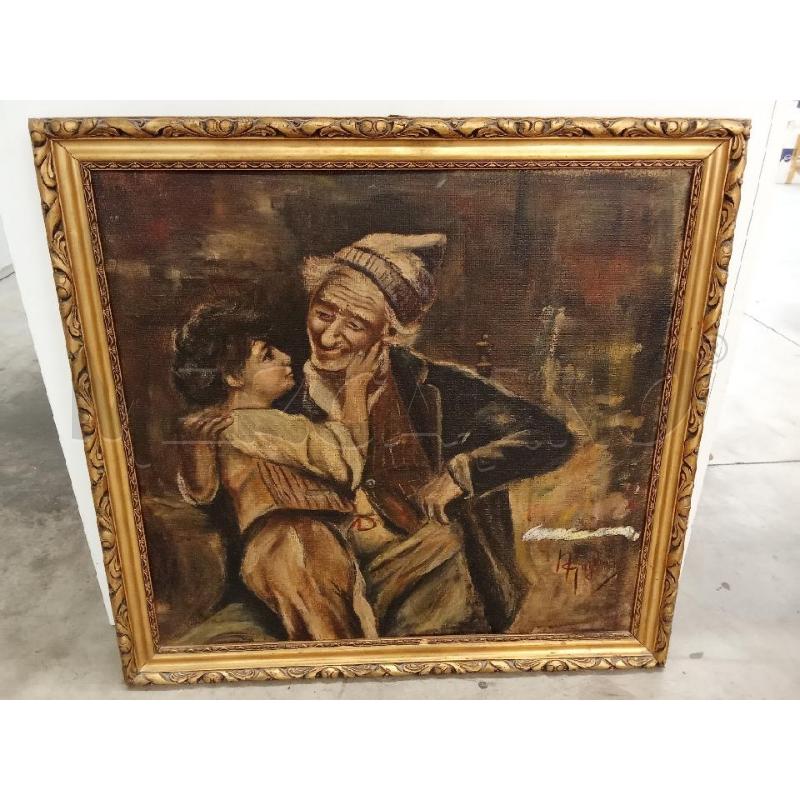 QUADRO C DORATA SCENA FAMILIARE BAMBINO CON VECCHIETTO  | Mercatino dell'Usato San giorgio del sannio 1