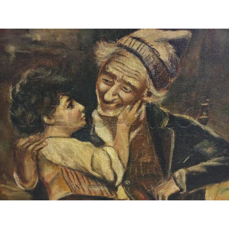 QUADRO C DORATA SCENA FAMILIARE BAMBINO CON VECCHIETTO  | Mercatino dell'Usato San giorgio del sannio 3