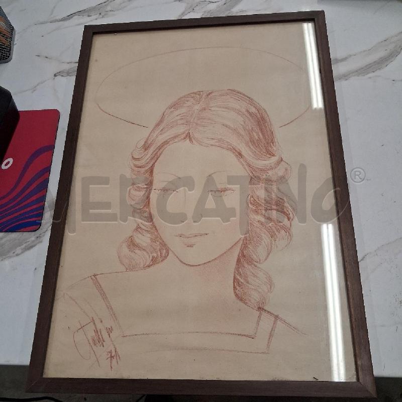 QUADRO C LEGNO DISEGNO MATITA SANGUIGNA DONNA AUREOLA | Mercatino dell'Usato San giorgio del sannio 1