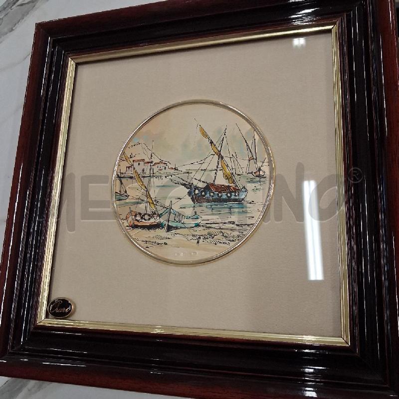 QUADRO C LEGNO PALISSANDRO TONDO BARCHE A VELA  | Mercatino dell'Usato San giorgio del sannio 1