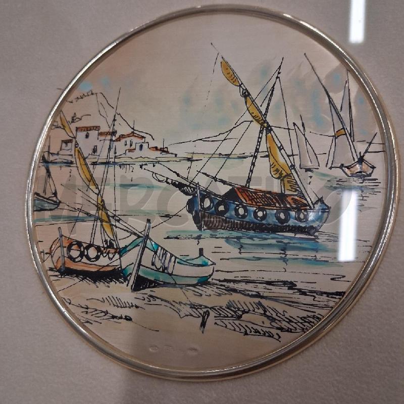 QUADRO C LEGNO PALISSANDRO TONDO BARCHE A VELA  | Mercatino dell'Usato San giorgio del sannio 3