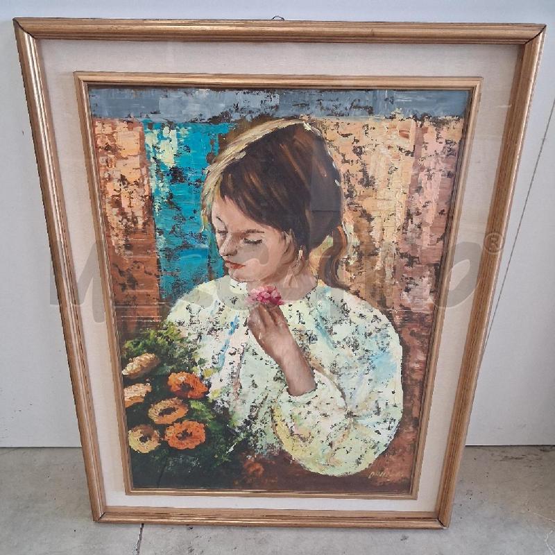 QUADRO DIPINTO RAGAZZA BOUQUET FIORI  | Mercatino dell'Usato San giorgio del sannio 1