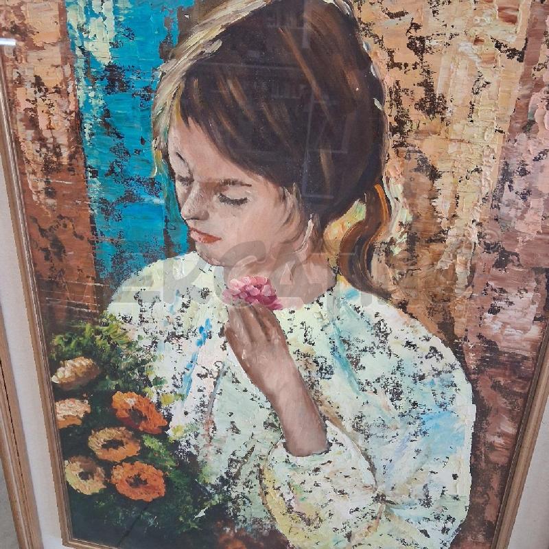 QUADRO DIPINTO RAGAZZA BOUQUET FIORI  | Mercatino dell'Usato San giorgio del sannio 2