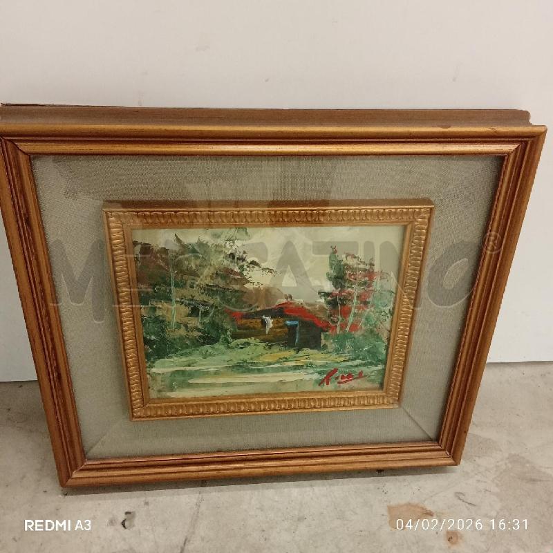 QUADRO DOPPIA CORNICE DORATA CASETTA ROSSA TELA  | Mercatino dell'Usato San giorgio del sannio 1