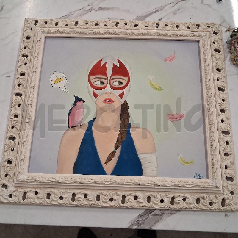 QUADRO TELA DONNA IN MASCHERA UCCELLINO PIUME  | Mercatino dell'Usato San giorgio del sannio 1