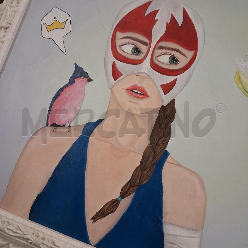 QUADRO TELA DONNA IN MASCHERA UCCELLINO PIUME  | Mercatino dell'Usato San giorgio del sannio 3